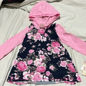 Pink Vanilla 6 navy blue floral hooded polyester spandex lightweight sweatshirt